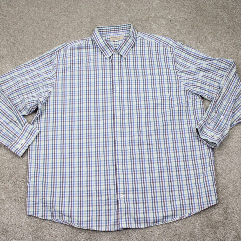 Duluth Wrinklefighter Shirt Adult 3XL‎ XXXL Blue/White/Green Relaxed Fit L/S